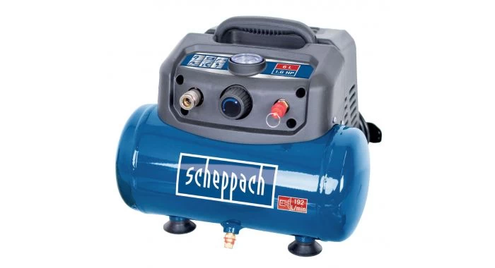 Scheppach HC06 Compressor Incl. Toebehoren - Olievrij - 8 Bar - 192 L/min - 6L - 5906132901 1 Scheppach HC06 Compressor Incl. Toebehoren - Olievrij - 8 Bar - 192 L/min - 6L - 5906132901