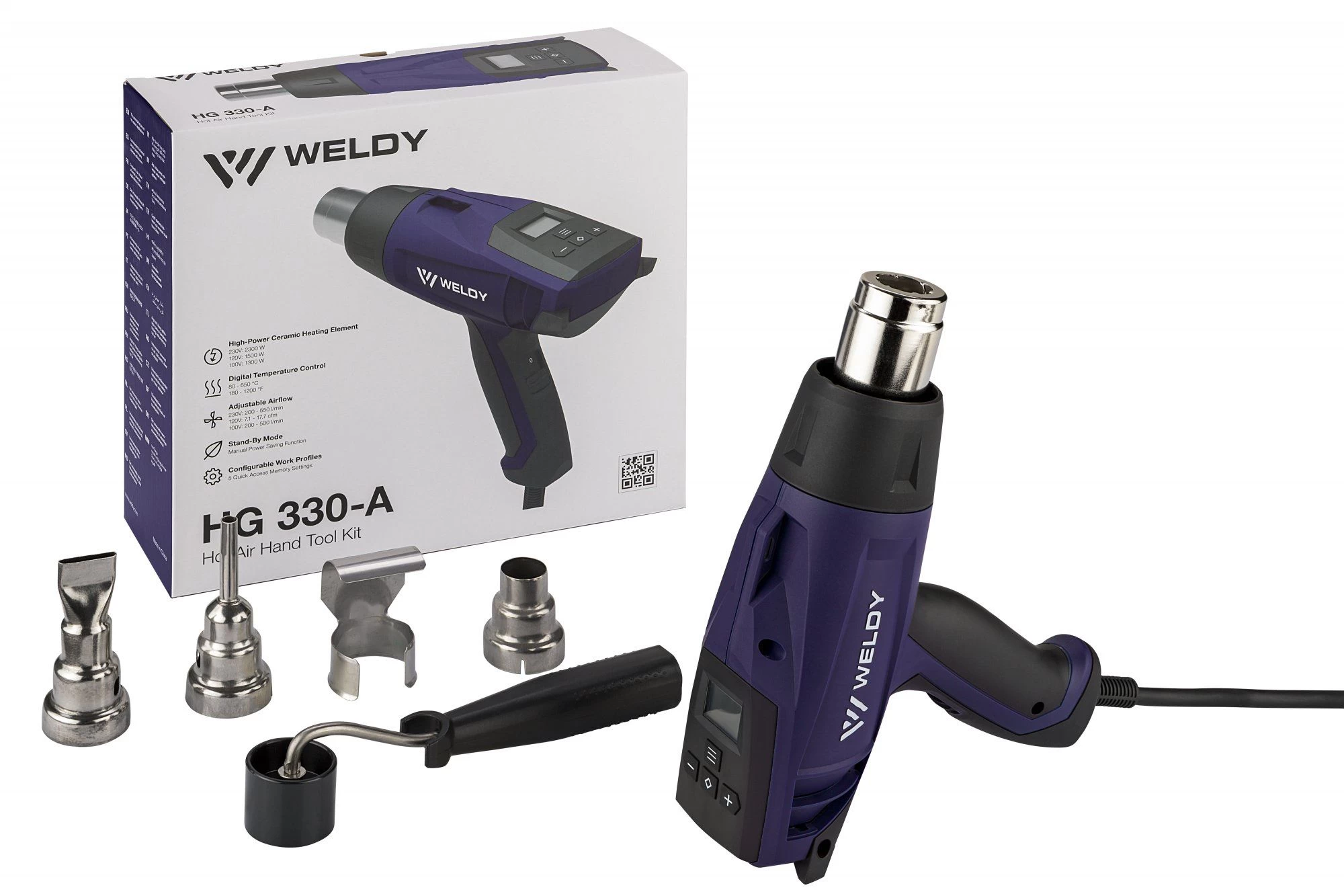 Weldy HG 330-A Heteluchtpistool Incl. 4 Mondstukken - 2300W 1 Weldy HG 330-A Heteluchtpistool Incl. 4 Mondstukken - 2300W